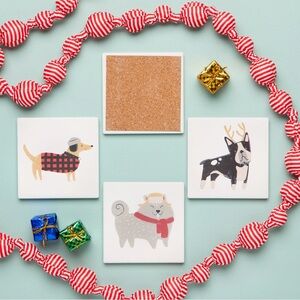 Danica Jubilee dog ceramic Christmas winter holiday coasters set of 4